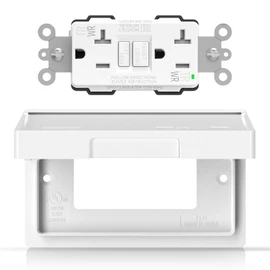 ELEGRP Horizontal Outdoor GFCI Outlet with Cover, Weather Resistant GFCI Receptacle and Wall Plate, 20 Amp Self-Test GFI Outlet, Thinner Design Ground Fault Receptacle, UL Listed, Matte White, 1 Pack