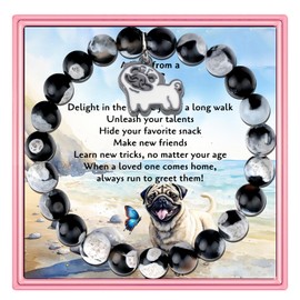 PARTNER Pug Bracelets for Women Pug Gifts for Pug Lovers Cute Dog Pet Birthday Christmas for Teen Girls Daughter Pug Mom Gift (Black & White)
