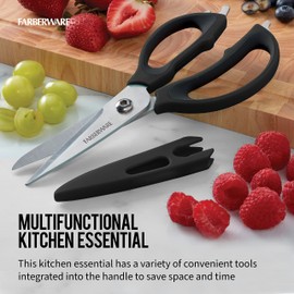 Farberware 4 in 1 Multipurpose Stainless Steel Kitchen Scissors with Blade Cover, Black
