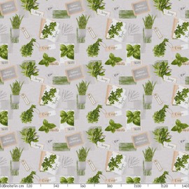 Anro Oilcloth Tablecloth, Wax tablecloths Washable, Herbs Green Beige Organic Basil, Cutting edge, 180 x 140cm