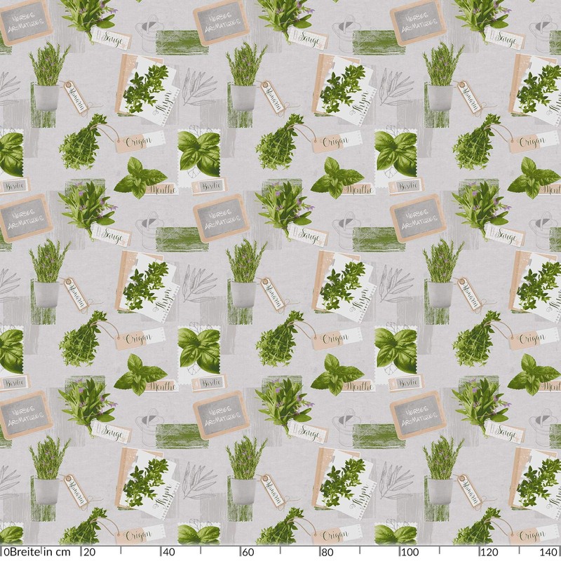 Anro Oilcloth Tablecloth, Wax tablecloths Washable, Herbs Green Beige Organic