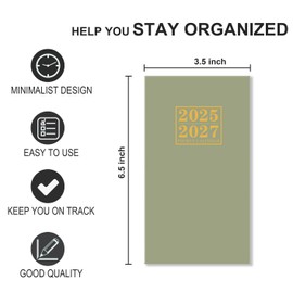2025-2027 Pocket Calendar for Purse – Monthly Planner from July 2025 to June 2027, Two Year Monthly Calendar for Organizing & Planning, 3.5" x 6.5", Green
