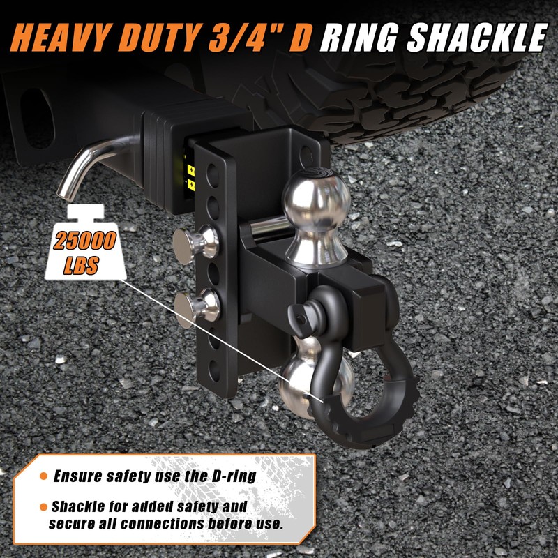 TIROL 2 Inch Adjustable Trailer Hitch Receiver with Shackle -