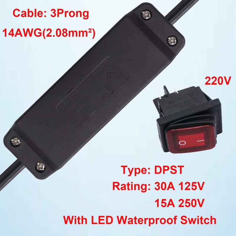 TWTADE 3 Prong Extension Cord with Inline Switch On/Off 14AWG
