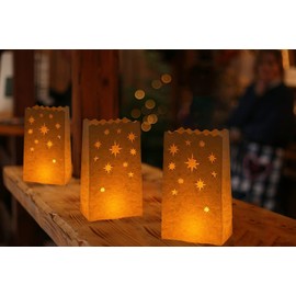 Stmarry White Paper Luminary Bags - 50-Pack Candle Lantern Bags, Fire-Retardant, Star Luminaries for Christmas, Weddings, Birthday Party Valentine's Day Decoration, 5.9 x 10 x 3.5 Inches