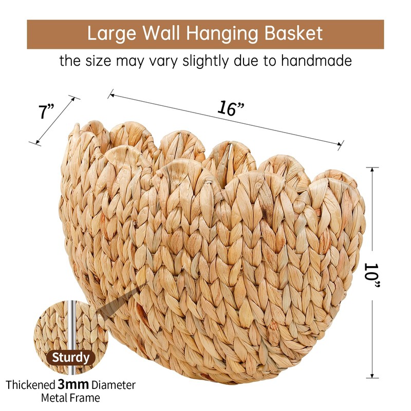 Coeusy Wicker Hanging Basket,Scalloped Wall Basket for Home Decor and
