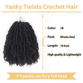 Ainimiu 10 Inch 8 Packs Yanky Twist Crochet Hair Pre-twisted Natural Black Kinky Mini Spring Twist Small Curly Senegalese Twist Braids
