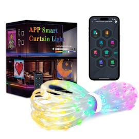 Smart Curtain Lights, LED Curtain Lights with APP and Remote Control, Color Changing Wall Lights, Dynamic DIY Curtain String Lights, 5.25 x 5.25 FT for Bedroom, Party Backdrop, Christmas Decor