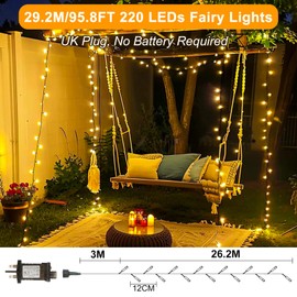 Realky Fairy Lights Plug in, 65.2M/213.9FT 520LED Waterproof Outdoor String Lights Mains Powered with 8 Modes/Remote Control, Christmas Lights for Outside Indoor Garden Bedroom Decorations(Warm White)