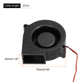sourcing map DC Brushless Cooling Blower Fan Cooler 7530 75x75x30mm Turbine Turbo Dual Ball Bearing Centrifugal Flow Blower DC12V 2 Pin for 3D Printer 2pcs