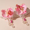 Large Orchid Earrings for Women,Pink Big Flower Floral Earrings Pearl