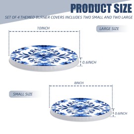 Gas Stove Burner Covers,Set of 4,White Covers for Electric Stovetop Kitchen,8 Inches and 10 Inches,Blue And White Pattern