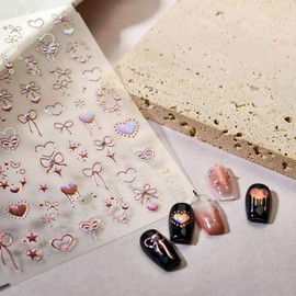 JMEOWIO 3D Nagelsticker Herz Schleife Stern Nail Art Sticker Selbstklebend Nagelaufkleber 5D Stereoskopisch Dekoration Nageldesign Zubehör 1 Blatt
