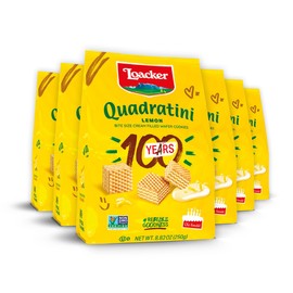 Loacker Quadratini Lemon Wafer Cookies LARGE - 30% Less Sugar - Premium Crispy Bite Size Wafers - NON-GMO - LARGE Pack of 6