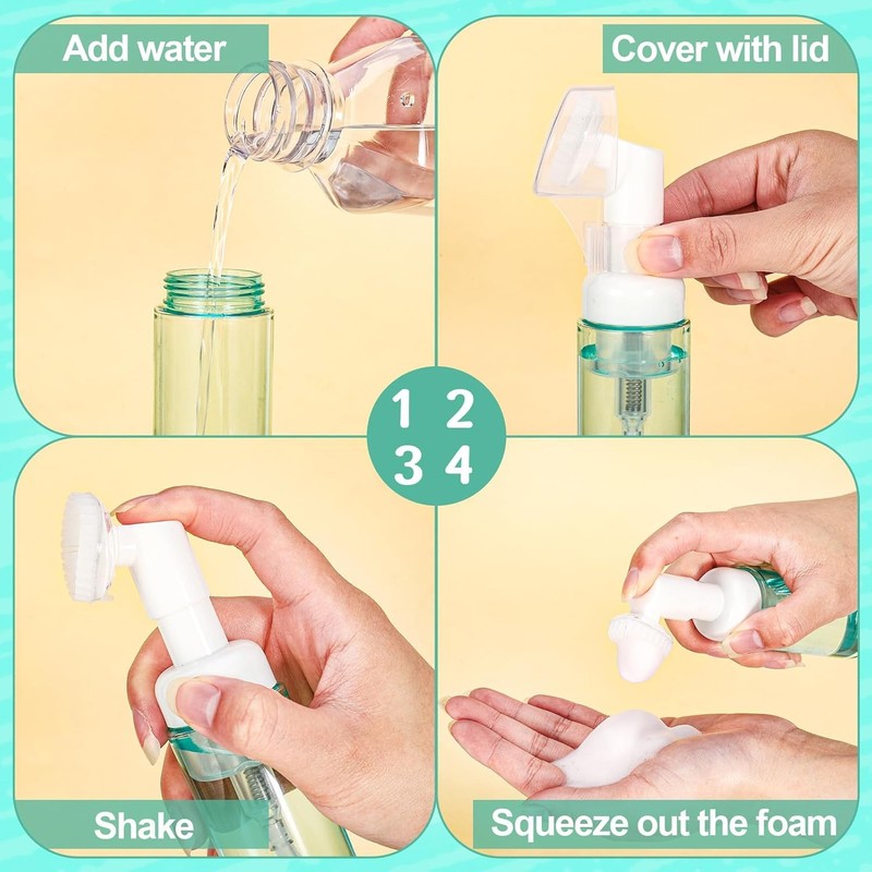4Pcs Foam Bottle with Brush, Empty Plastic Foaming Soap Dispenser,
