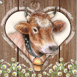 20 Napkins Cow in Heart as Table Decoration for Bavaria Lovers and Animal Motifs 33 x 33 cm