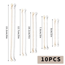 10 PCS Necklace Extender Chain Extenders for Necklaces(6 Gold, 6 Silver), 100% Stainless Steel Jewelry Bracelet Anklet Necklace Extenders Removable, Length: 2" 3" 4" 5" 6"