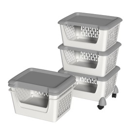 Zopnny Stacking Storage Baske Rack for Kitchen Fruit Vegetable Baskets with Wheels, Stackable Plastic Storage Carts, 5 Tiers