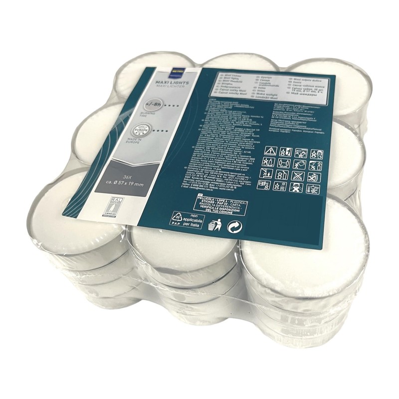 Metro Tea Lights White Unscented - Pack of 36 Large