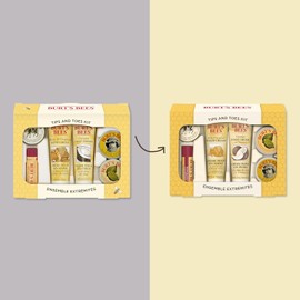 Burt's Bees Tips and Toes Kit Holiday Gift Set, 6 Travel Size Products in Gift Box - 2 Hand Creams, Foot Cream, Cuticle Cream, Hand Salve and Lip Balm