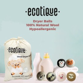 Ecotique Wool Dryer Balls - 100% Organic New Zealand Wool, Fabric Softener for 1000+ Loads, Baby-Safe, Hypoallergenic, Energy Efficient, Wrinkle Reducing, Pack of 6 XL Balls