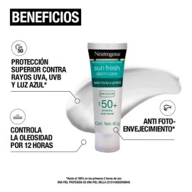 Protector Solar Facial sin color Neutrogena Sun fresh Derm care Niacinamida FPS50 40 g                                                                