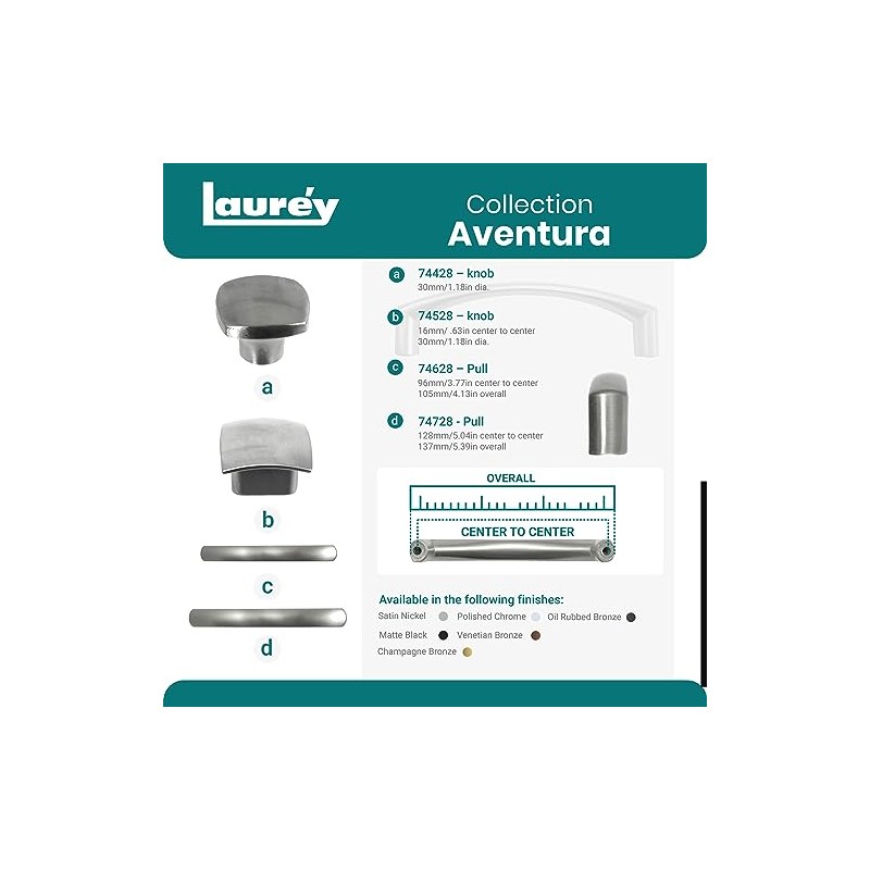 Laurey 74666 Aventura Cabinet Hardware Pull, 3.94 in, Metal, Zinc,