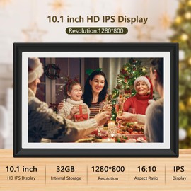 32GB 10.1 Inch WiFi Digital Picture Frame with 1280x800 HD IPS Touch Screen, Send Photo or Videos via App or Email,Support USB Drive/SD Card Extend Storage,Auto-Rotate,Wall Mountable