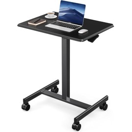 DUMOS Small Standing Desk Mobile Portable Rolling Laptop PC Table on Wheels Adjustable Height Computer Workstation for Home Office, 19 Inch, Black