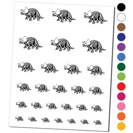 Triceratops Dinosaur Skeleton Fossil Temporary Tattoo Water Resistant Fake Body Art Set Collection - Black (One Sheet)