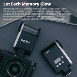 Godox iA32 Mini Camera Flash, GN15, S1/S2 dimming, 8 levels of power adjustment, support color temperature 6200K±200K suitable for Canon, Sony, Nikon, Fuji, Olympus etc