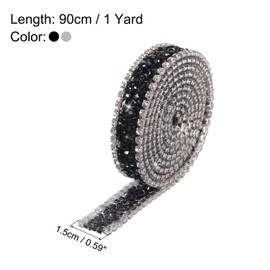 sourcing map 2 Roll 2 Yard 15mm Crystal Rhinestone Diamond Hotfix Ribbon Bling Rhinestones Trim Roll Stickers for DIY Wedding Bridal Dress, Sewing,Phone Decor Black,Gray Silver