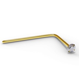 AZARIO LONDON 9K Yellow Gold Claw Set 2.5MM Round Genuine Crystal Stone 22 Gauge L Bend Nose Stud Piercing