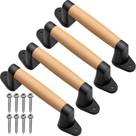 SELEWARE 9'' Barn Door Pull Handle Wood Handle for Fence Gate Barn Door Closet Sliding Door Sheds Indoor Handrail Playground Safety Handles, Comfy & Long Last Using, 4 Pack