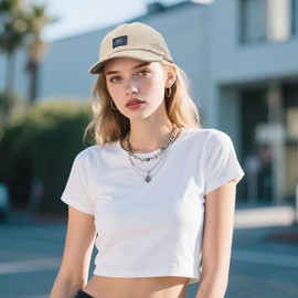 Croogo Casual Trucker Hats Short Brim Baseball Cap Adjustable Snapback Cap Soft Flat Brim Hats Umpire Fitted Caps,Beige-DY10