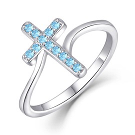 STARCHENIE 925 Sterling Silver Cross Ring March Birthstone Aquamarine Jewelry for Women Size 10