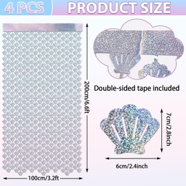 Justforjoyful 4 Pack Mermaid Shell Foil Fringe Curtain Iridescent Mermaid Birthday Party Supplies Under The Sea Photo Booth Props Backdrop for Summer Ocean Animal Baby Shower Wedding Decor 3.3x6.6ft