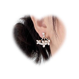 Crymystal Bohemian Flower Crystal Jacket Earrings Vintage Crystal Earrings White Flowers Earrings Gold Crystal Stud Earrings Rhinestone Flowers Earrings Crystal Front Back Earrings Jewelry for Women