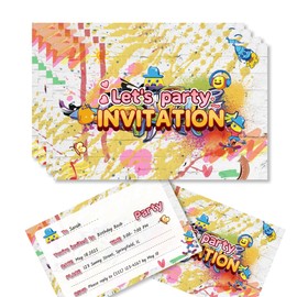 Graffiti-Themed Party Invitation Cards – Set of 20 Premium Yellow Invitations for Boys, Girls, Adults & Kids, Perfect for Creative or Birthday Celebrations
