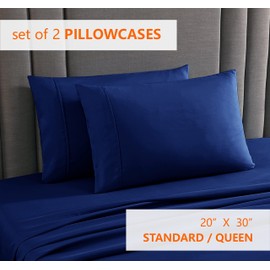 American Home Collection Pillow Case Set of 2 Double Brushed Microfiber Soft & Easy Care Pillowcases (Navy, Standard/Queen 20x30)