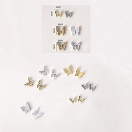 Yuzhiye 60 Pcs Butterfly Nail Parts, 3D Butterfly Metal Parts, Cute Silver Gold Butterfly Jewelry Parts, Nail Art Decoration