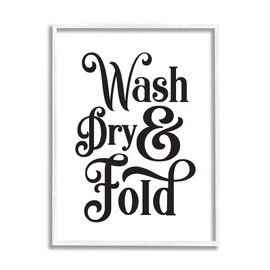 Stupell Industries Laundry Wash Dry & Fold Phrase Minimal, Designed by Lettered and Lined White Framed Wall Art, 16 x 20