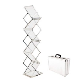 Sign Talk Zigzag Pocket Magazine Brochure Literature Catalog Holder Rack Stand Trade Show Display w/Aluminium Case(6 Pockets)