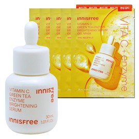 Innisfree Vitamin C Green Tea Enzyme Blemish Toning Serum 30ml+Vitamin C Serum Gel Mask (25mL) 5 sheets / 이니스프리 비타씨 그린티 엔자임 잡티 토닝 세럼 30ml+비타민C 세럼 겔 마스크 (25mL) 5매