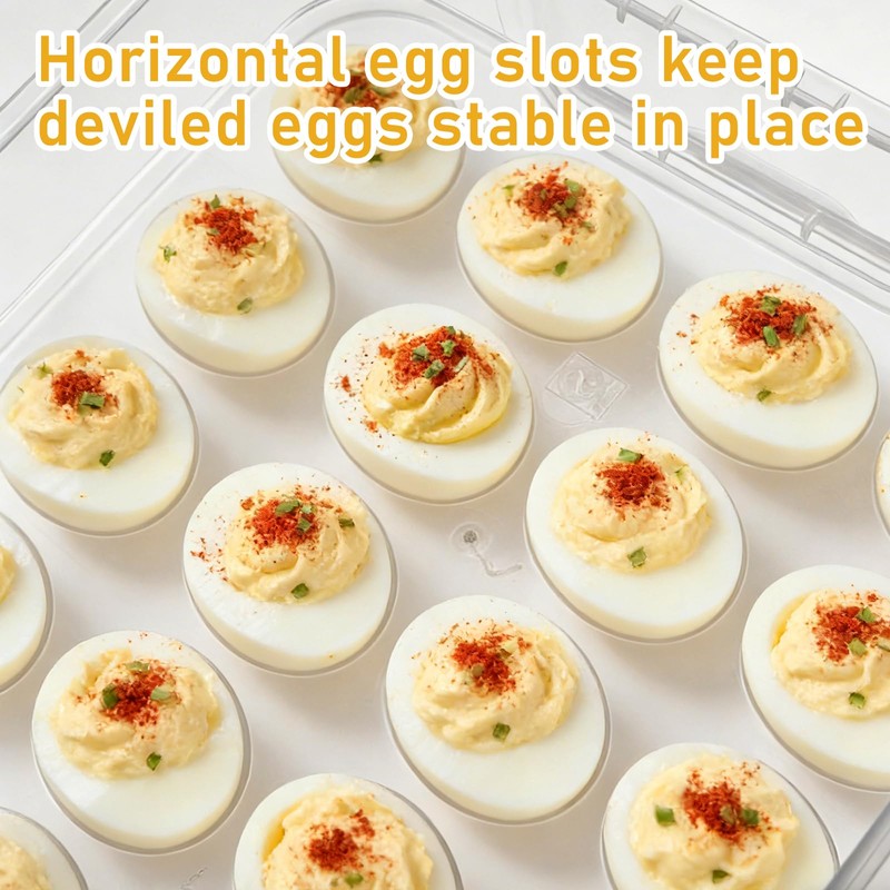 BOUTICOL 3-Layer Deviled Egg Container with Lid and Handle, Clear