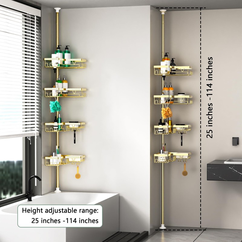 DAOYA Shower Caddy Tension Pole - Gold Corner Shower Caddy
