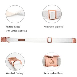 Elegant little tail Dog Collar - Wedding White Herringbone Dog Collar Pet Cotton Durable Girl or Boy Pet Collar Dog Adjustable Pet Dog Collar for Small Medium Large Dogs