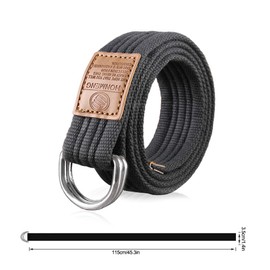 Hantier 3 Pack Canvas Web Belts 1.25" Wide Double D-ring Buckle for Men, Adjustable Solid Color Military Style (Black + White + Blue gray)
