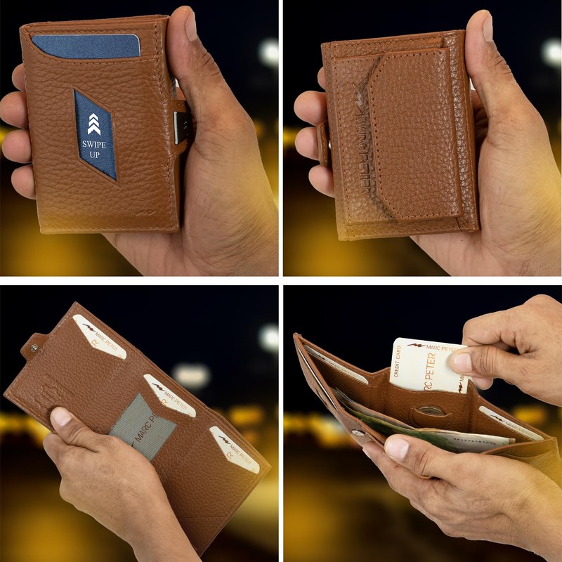 Marc Peter® Jupiter Genuine Leather Slim Wallet with Coin Compartment,