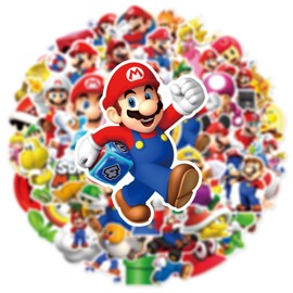 Cartoon Mario Stickers for Kids, 50pcs Vinyl Waterproof Supermario Decal for Water Bottle Laptop Toy Sticker for DIY Decorate Bumper Phone Hard Hat Kids Teens Gifts
